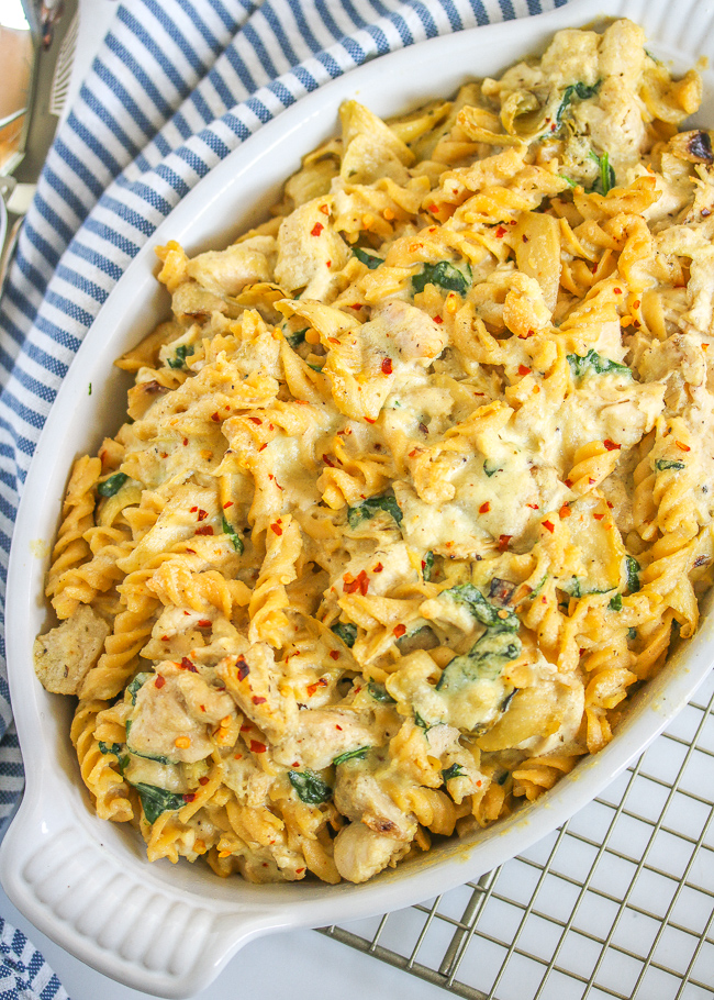 Creamy Chicken, Spinach, & Artichoke Pasta | GF, DF – Just Jessie B