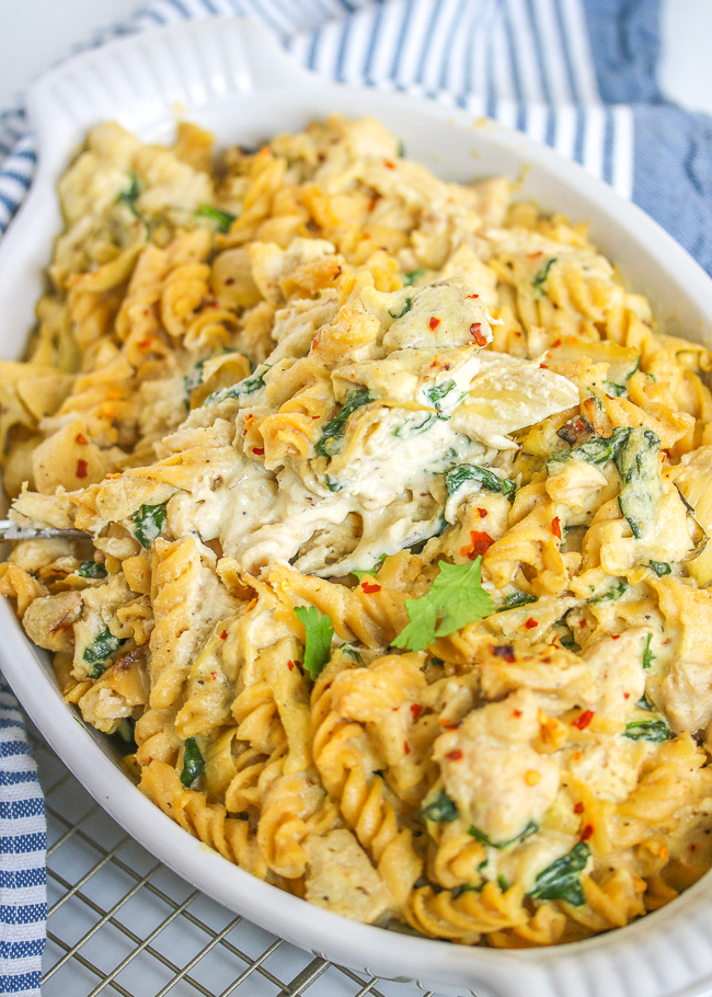 Creamy Chicken, Spinach, & Artichoke Pasta | GF, DF – Just Jessie B